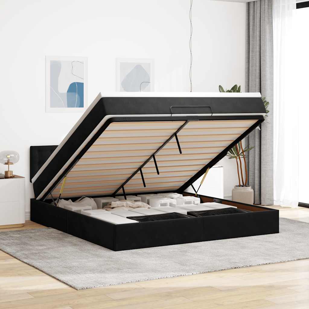 vidaXL Οθωμανικό κρεβάτι με στρώμα Μαύρο 160x200cm Velvet