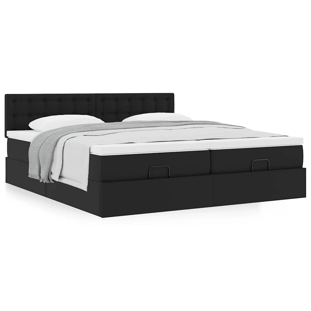 vidaXL Οθωμανικό κρεβάτι με στρώματα Μαύρο 160x200cm Συνθετικό δέρμα
