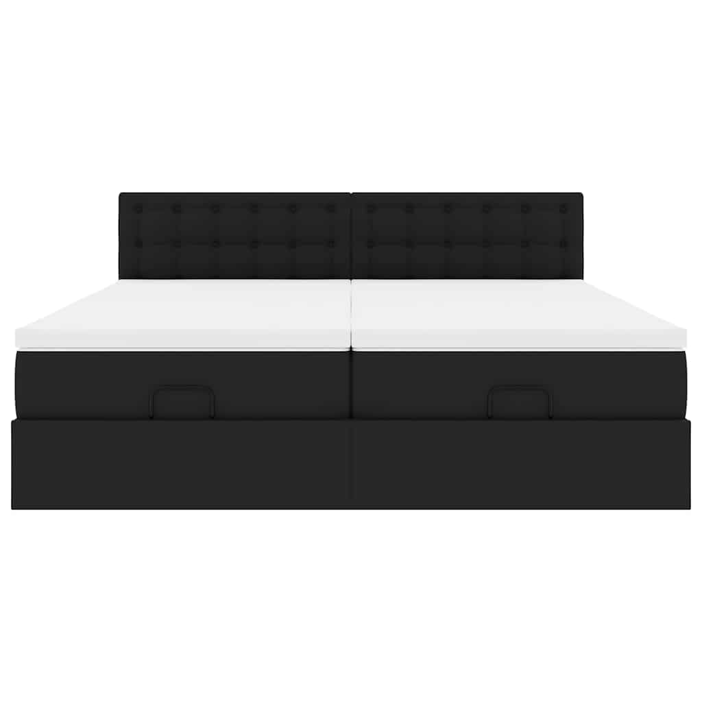 vidaXL Οθωμανικό κρεβάτι με στρώματα Μαύρο 160x200cm Συνθετικό δέρμα