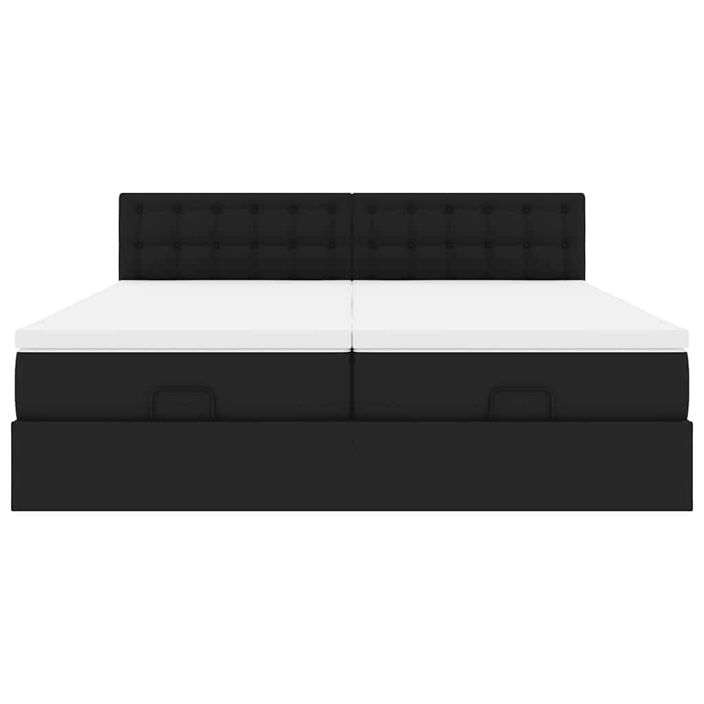vidaXL Οθωμανικό κρεβάτι με στρώματα Μαύρο 180x200cm Faux Leather