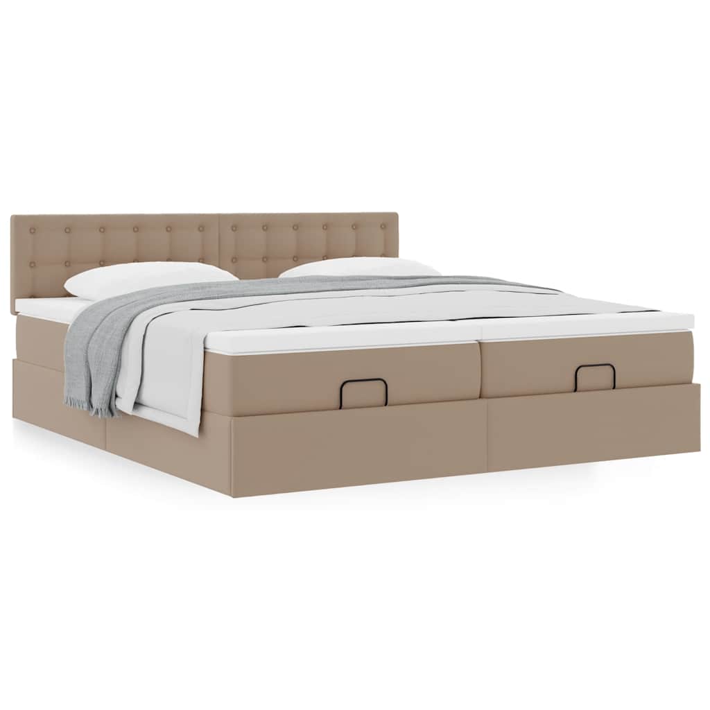 vidaXL Οθωμανικό κρεβάτι με στρώματα Cappucino 180x200cm Faux Leather
