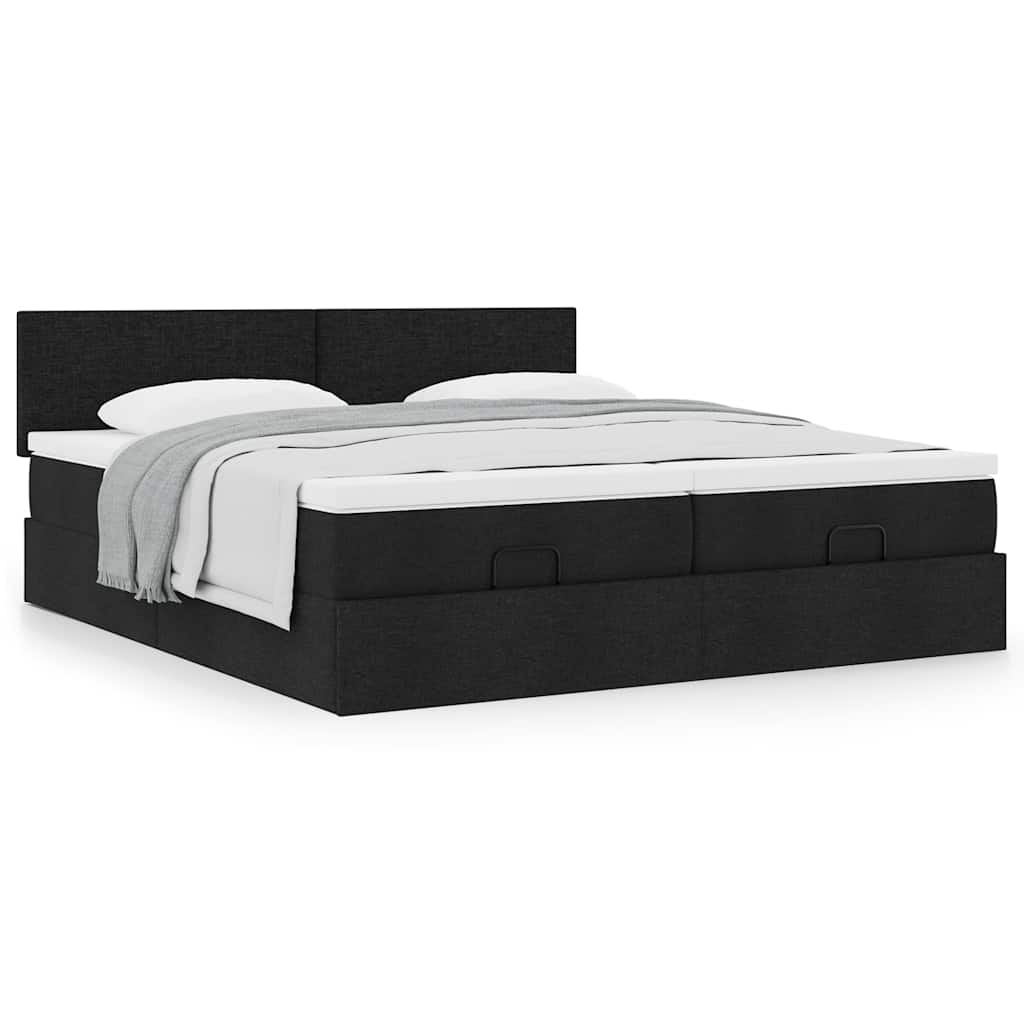 vidaXL Οθωμανικό Κρεβάτι με Στρώματα Μαύρο 200x200cm Ύφασμα