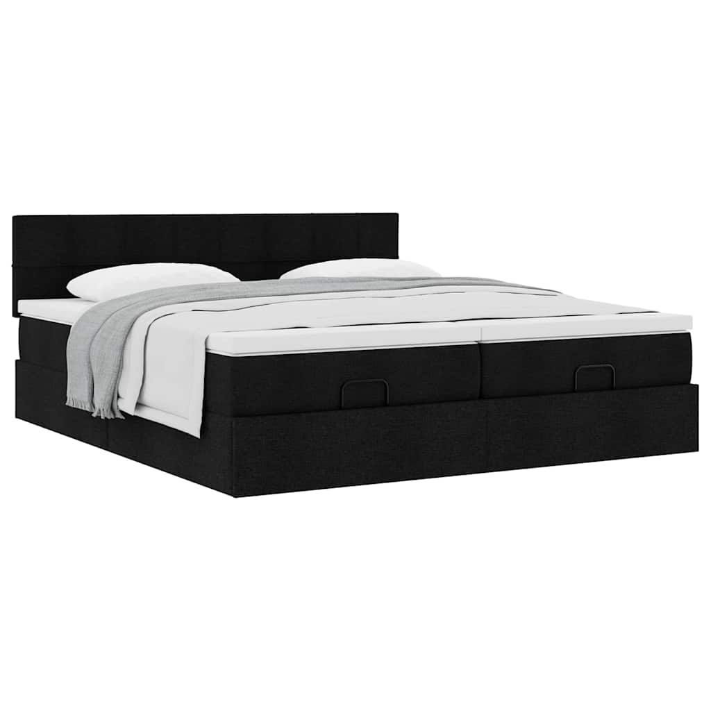 vidaXL Οθωμανικό κρεβάτι με στρώματα Μαύρο 160x200cm Ύφασμα