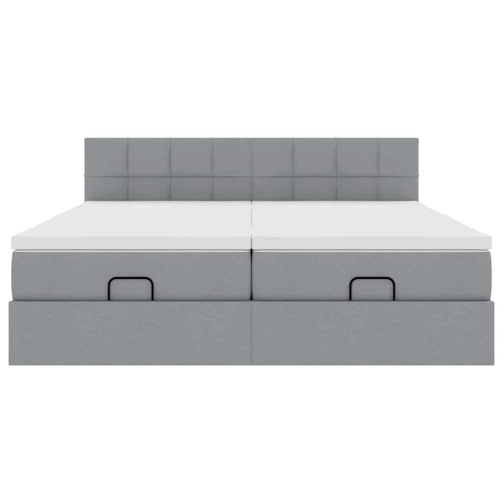 vidaXL Οθωμανικό κρεβάτι με στρώματα ανοιχτό γκρι 200x200cm ύφασμα
