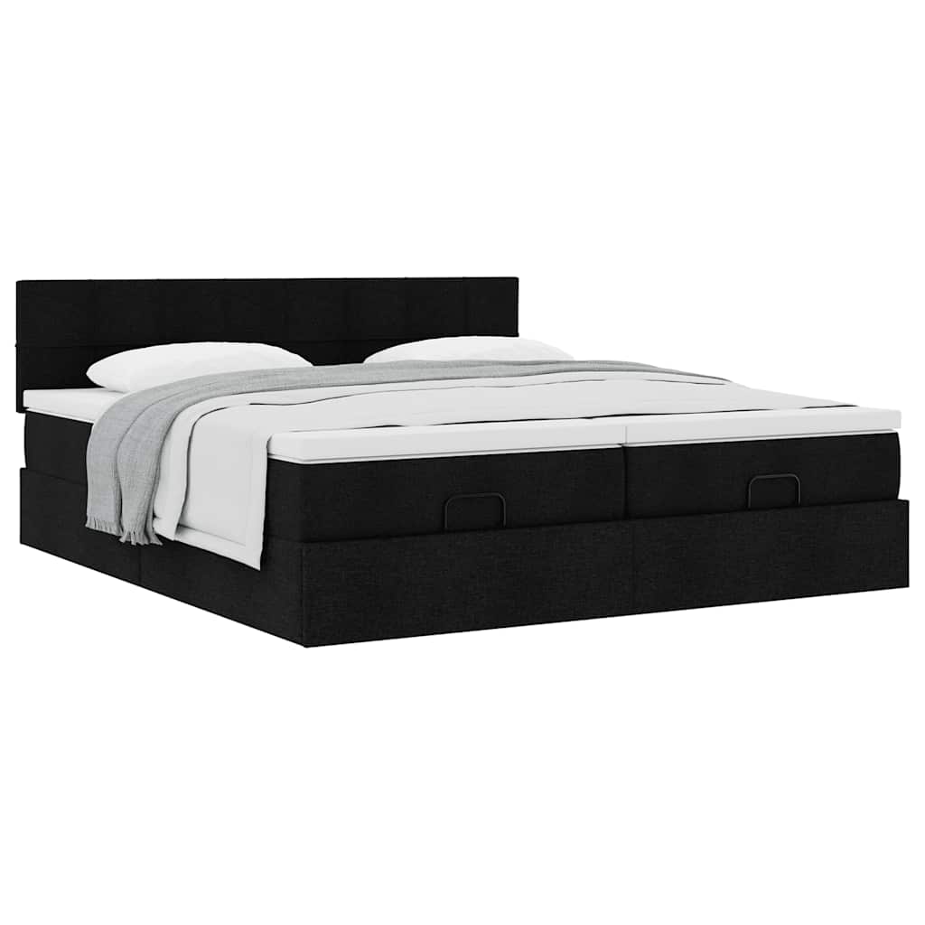 vidaXL Οθωμανικό Κρεβάτι με Στρώματα Μαύρο 200x200cm Ύφασμα