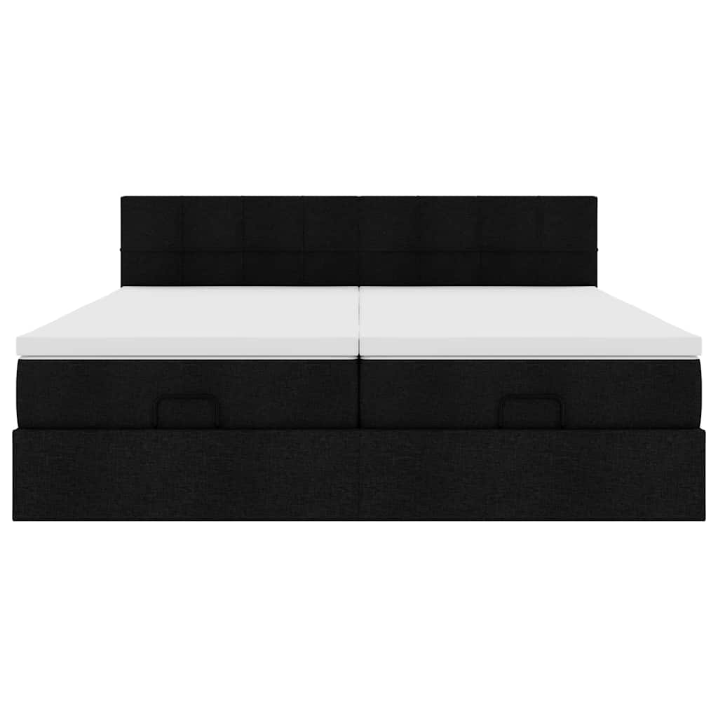 vidaXL Οθωμανικό Κρεβάτι με Στρώματα Μαύρο 200x200cm Ύφασμα