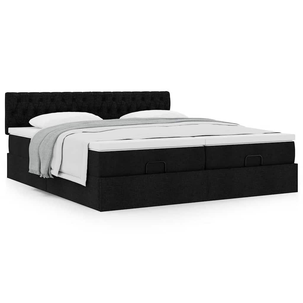 vidaXL Οθωμανικό κρεβάτι με στρώματα Μαύρο 160x200cm Ύφασμα