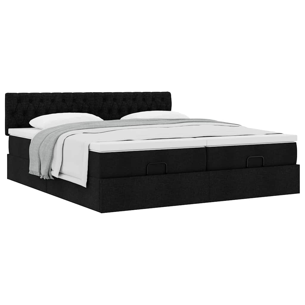 vidaXL Οθωμανικό κρεβάτι με στρώματα Μαύρο 160x200cm Ύφασμα