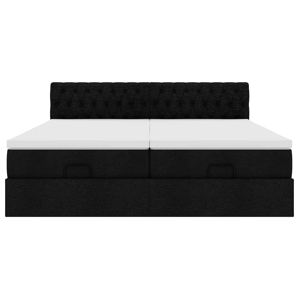 vidaXL Οθωμανικό κρεβάτι με στρώματα Μαύρο 160x200cm Ύφασμα