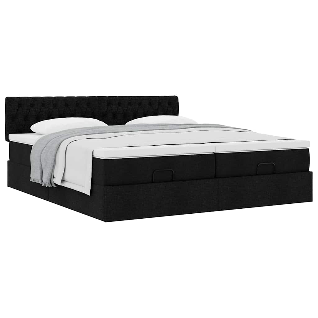 vidaXL Οθωμανικό κρεβάτι με στρώματα Μαύρο 180x200cm Ύφασμα