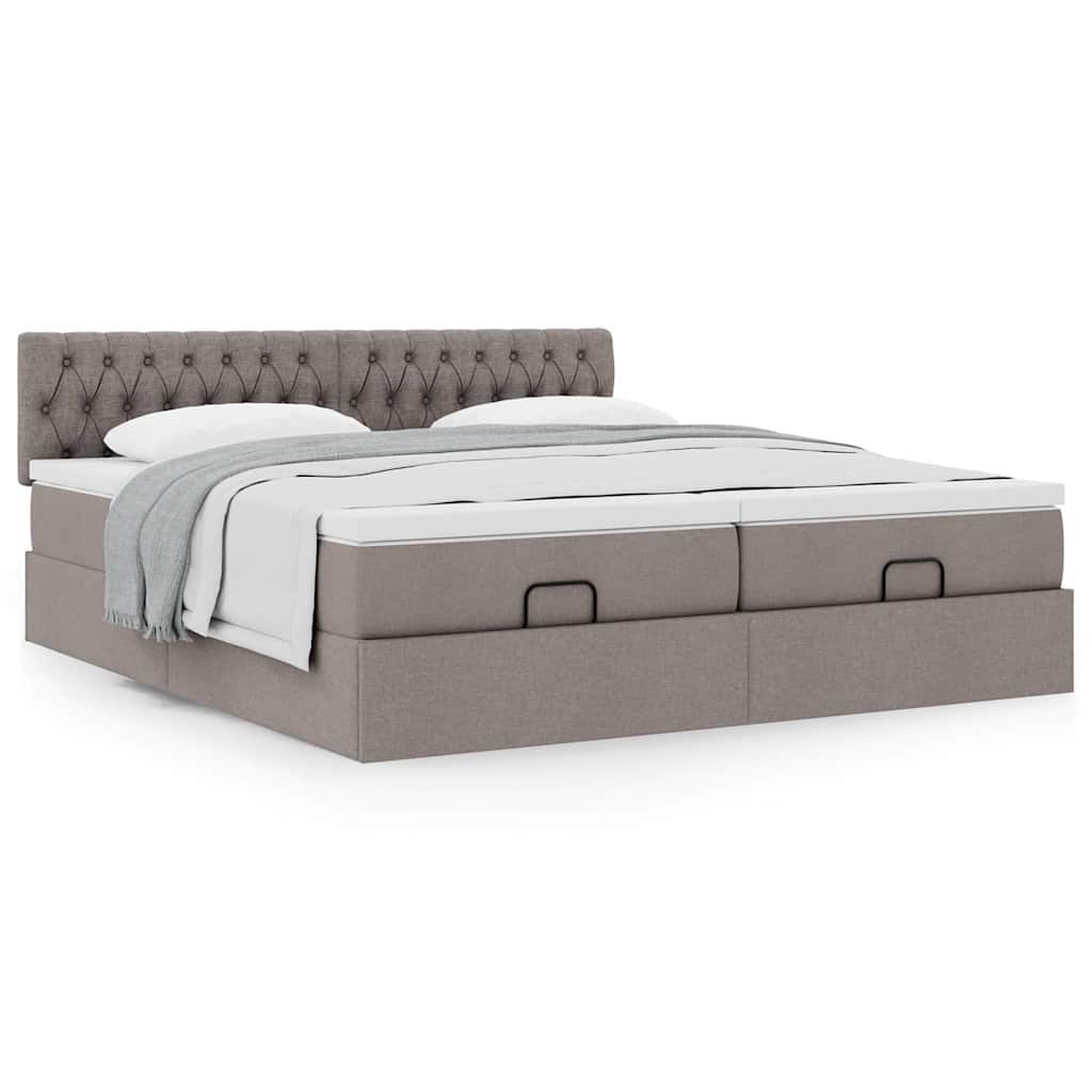 vidaXL Οθωμανικό κρεβάτι με στρώματα Taupe 200x200cm ύφασμα