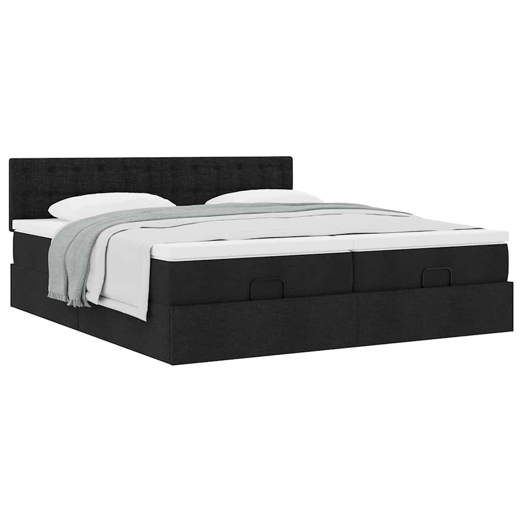 vidaXL Οθωμανικό κρεβάτι με στρώματα Μαύρο 160x200cm Ύφασμα