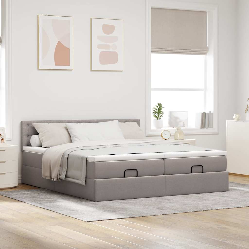 vidaXL Οθωμανικό κρεβάτι με στρώματα Taupe 160x200cm ύφασμα