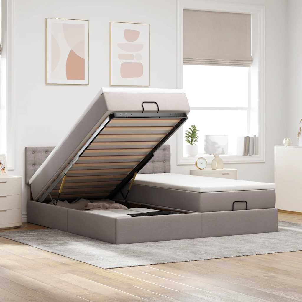 vidaXL Οθωμανικό κρεβάτι με στρώματα Taupe 160x200cm ύφασμα