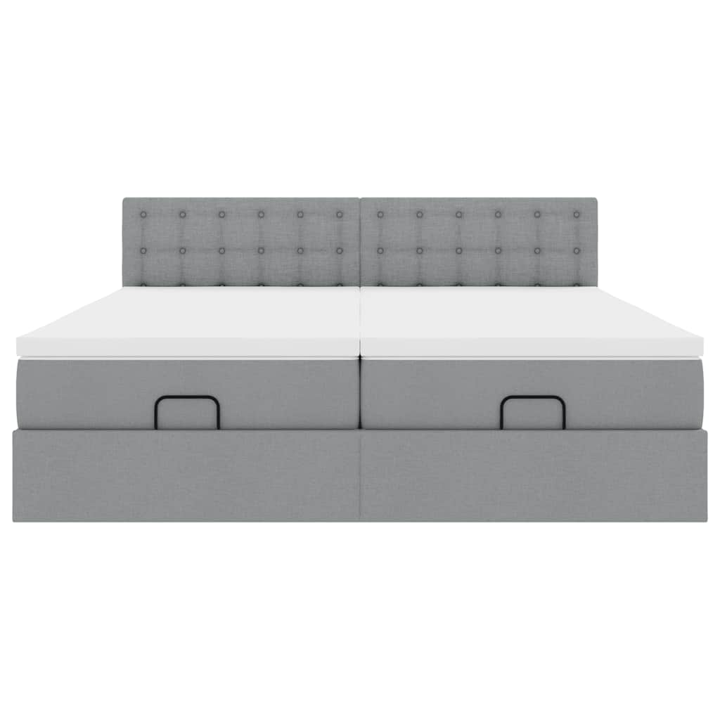 vidaXL Οθωμανικό κρεβάτι με στρώματα ανοιχτό γκρι 180x200cm ύφασμα