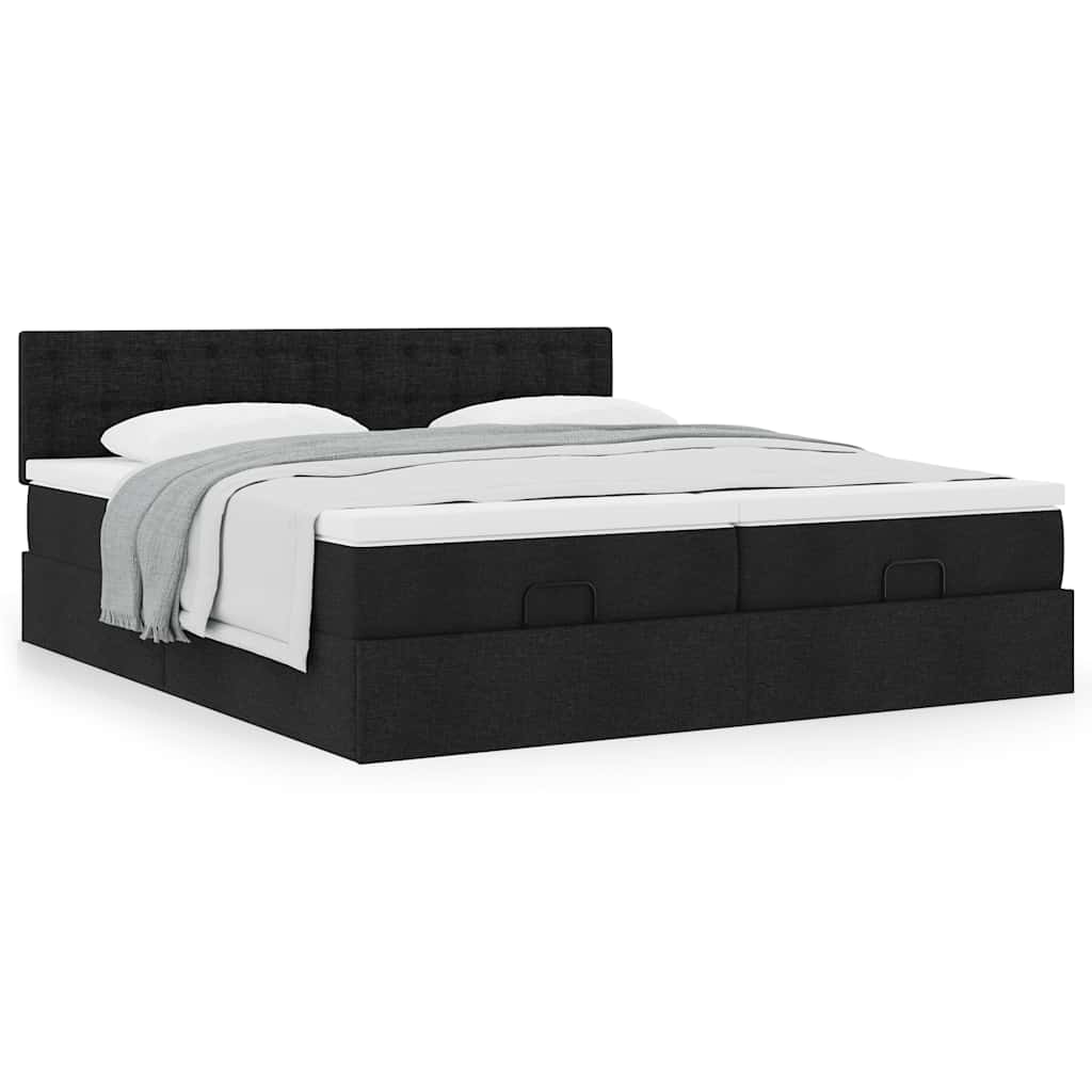 vidaXL Οθωμανικό Κρεβάτι με Στρώματα Μαύρο 200x200cm Ύφασμα