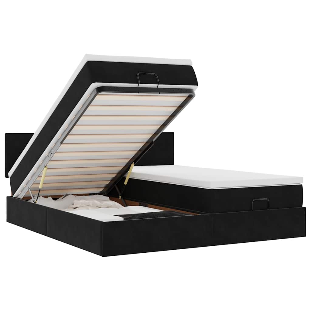 vidaXL Οθωμανικό κρεβάτι με στρώματα Μαύρο 160x200cm Velvet