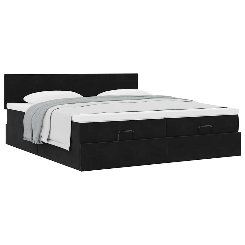 vidaXL Οθωμανικό κρεβάτι με στρώματα Μαύρο 200x200cm Velvet