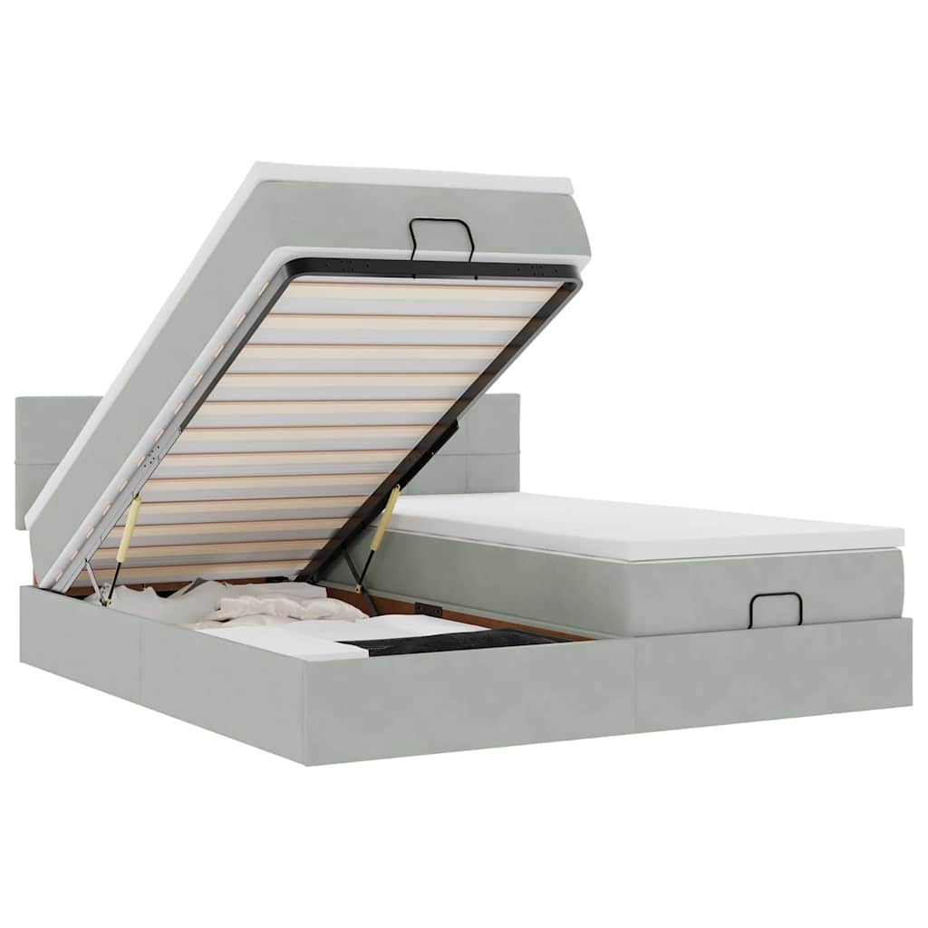 vidaXL Οθωμανικό κρεβάτι με στρώματα ανοιχτό γκρι 200x200cm Velvet