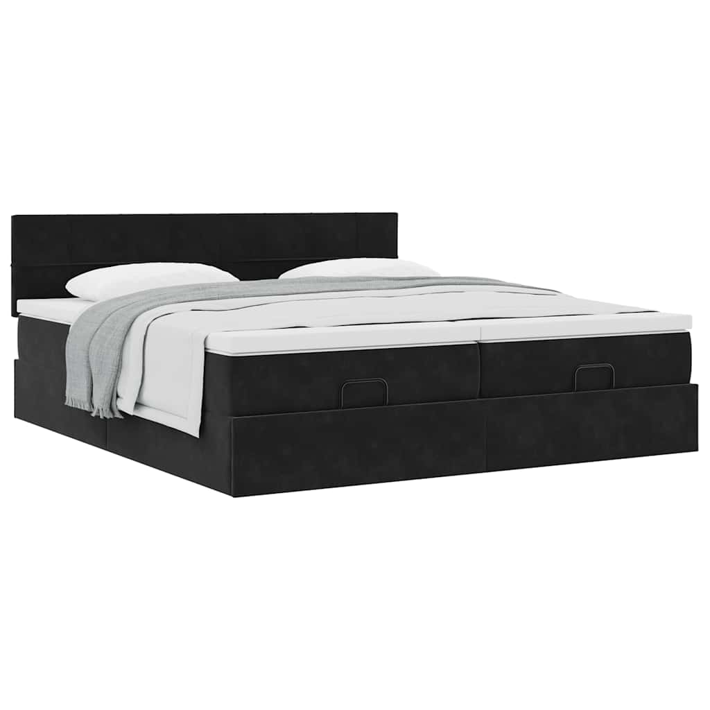 vidaXL Οθωμανικό κρεβάτι με στρώματα Μαύρο 200x200cm Velvet