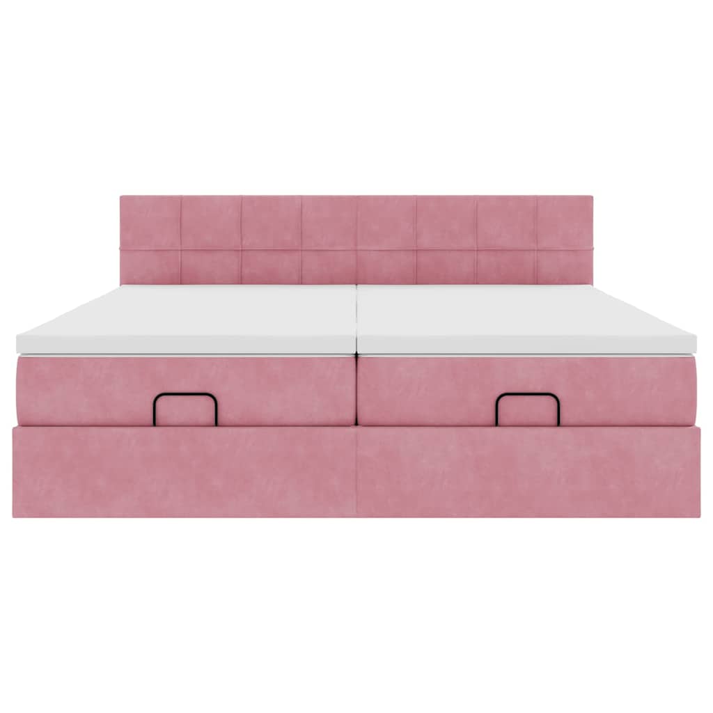 vidaXL Οθωμανικό κρεβάτι με στρώματα ροζ 200x200cm Velvet