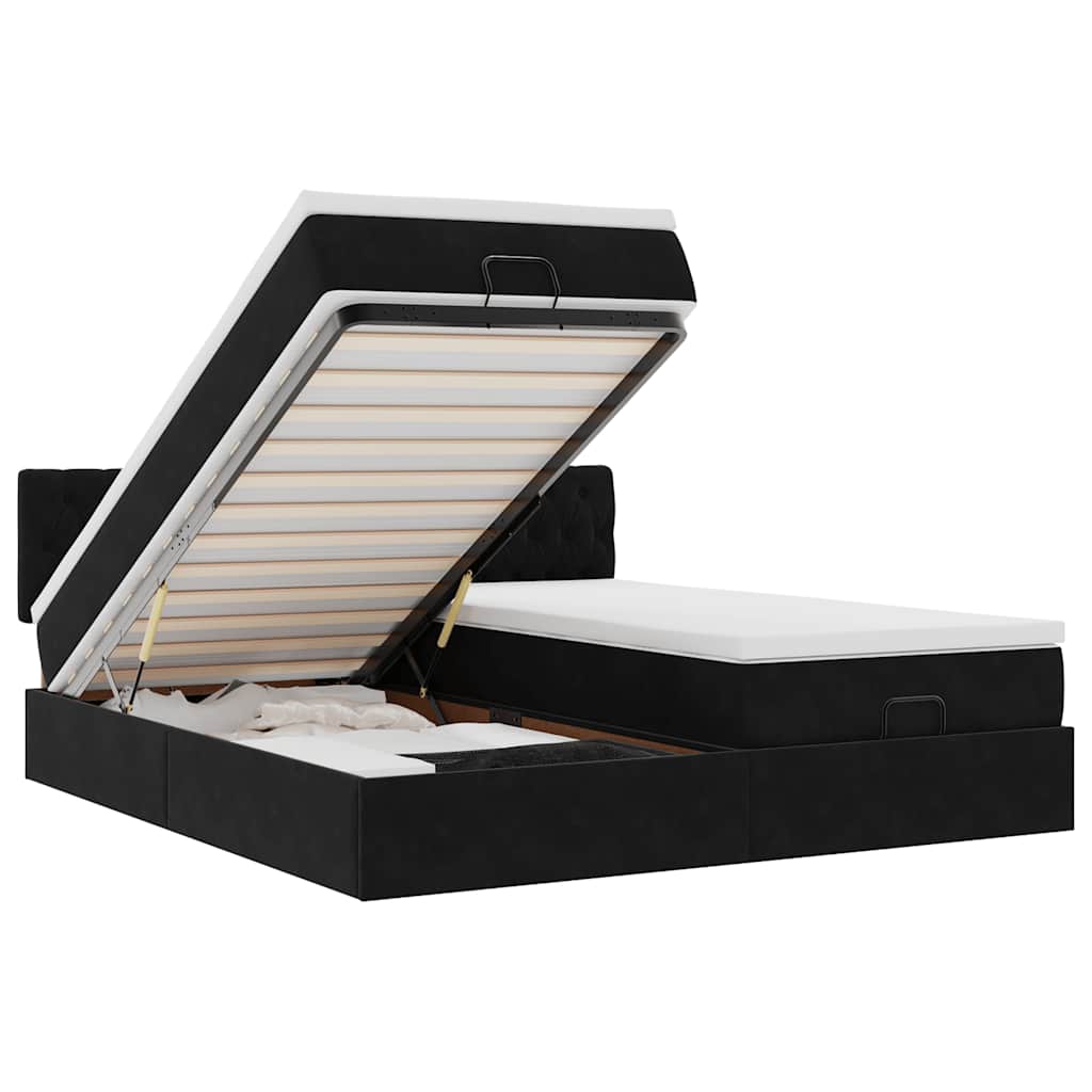 vidaXL Οθωμανικό κρεβάτι με στρώματα Μαύρο 160x200cm Velvet