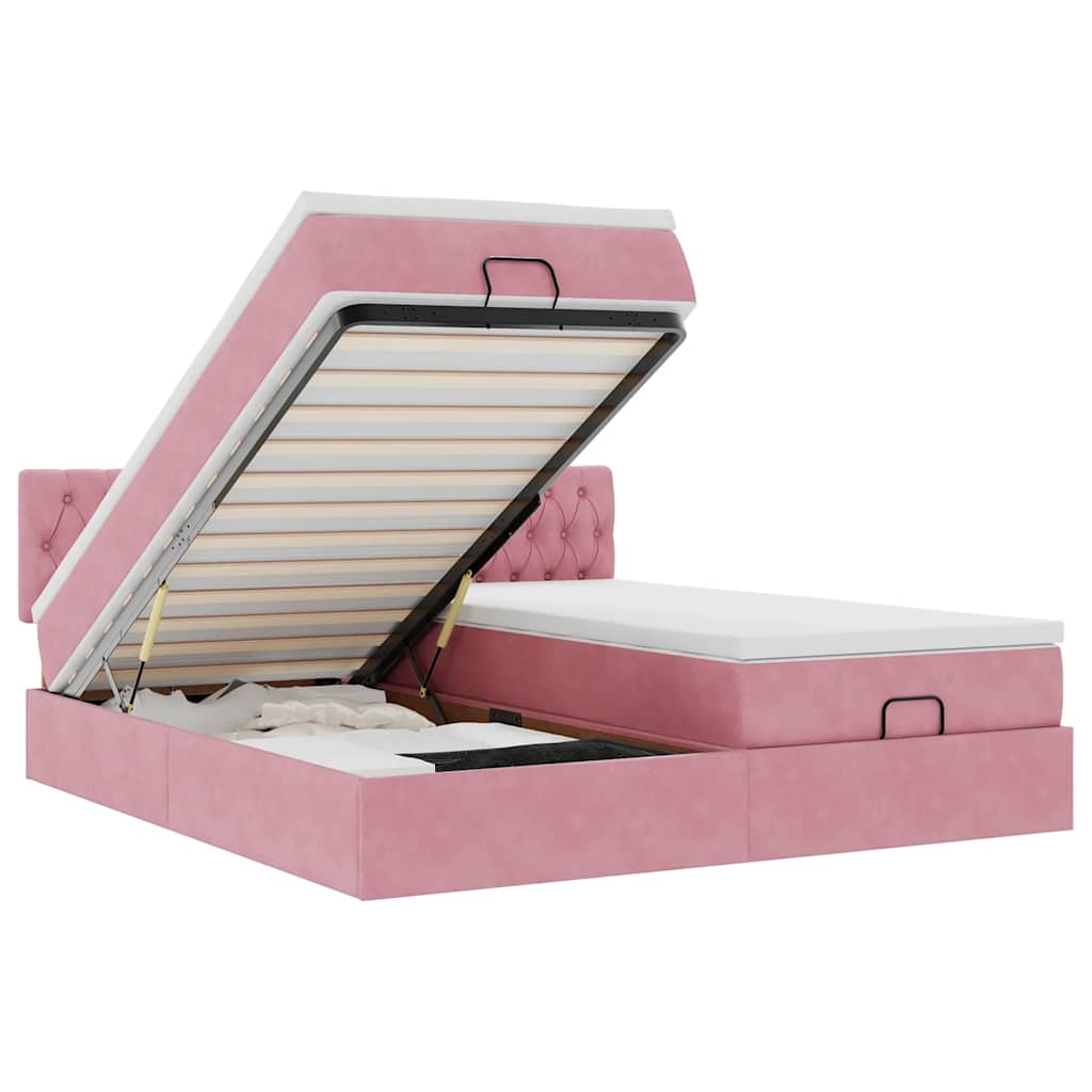 vidaXL Οθωμανικό κρεβάτι με στρώματα ροζ 180x200cm Velvet