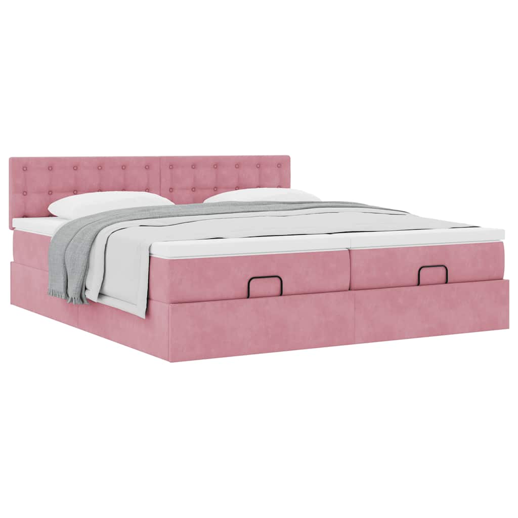 vidaXL Οθωμανικό κρεβάτι με στρώματα ροζ 200x200cm Velvet