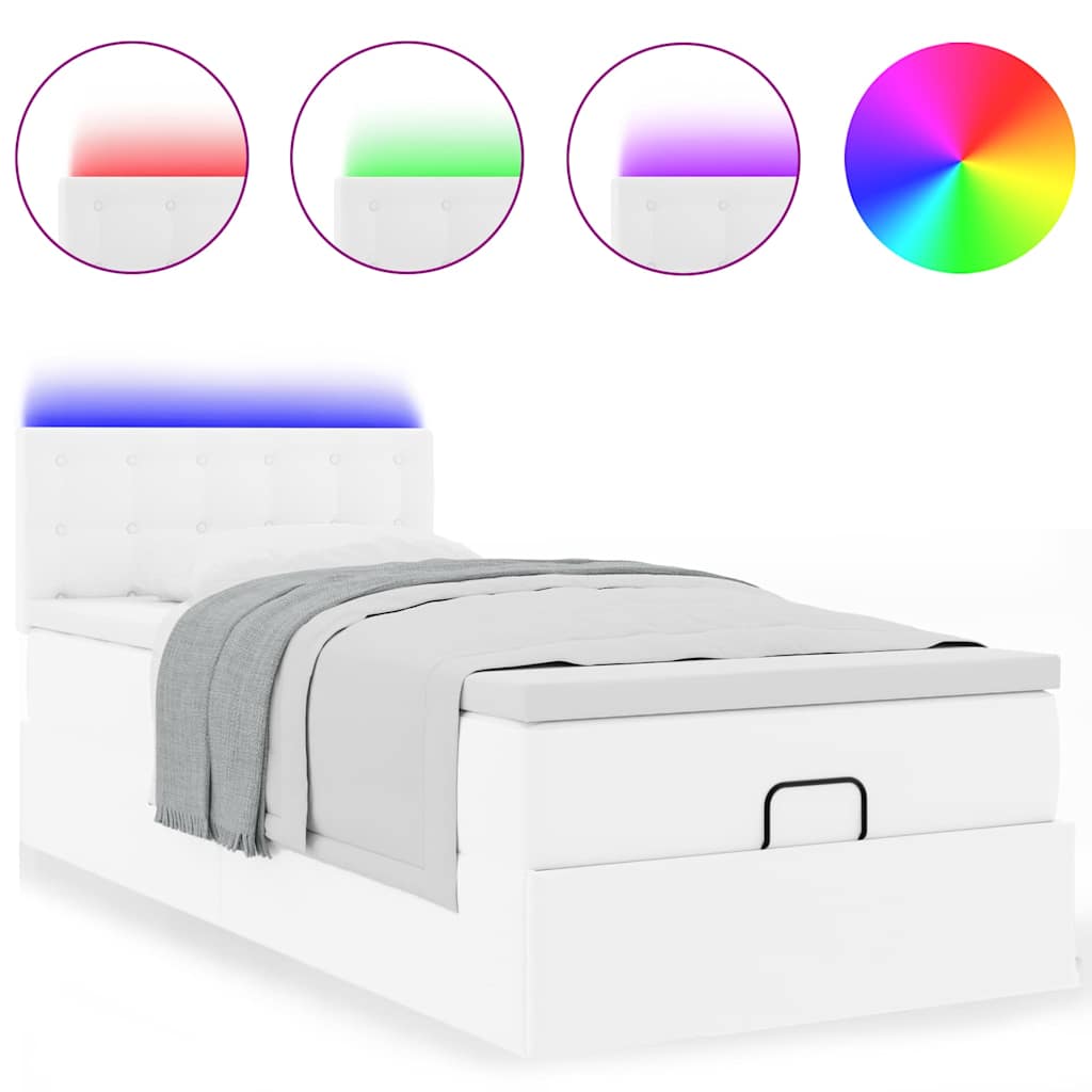 vidaXL Ottoman Κρεβάτι με στρώματα & LED Καθαρό Λευκό Faux Leather