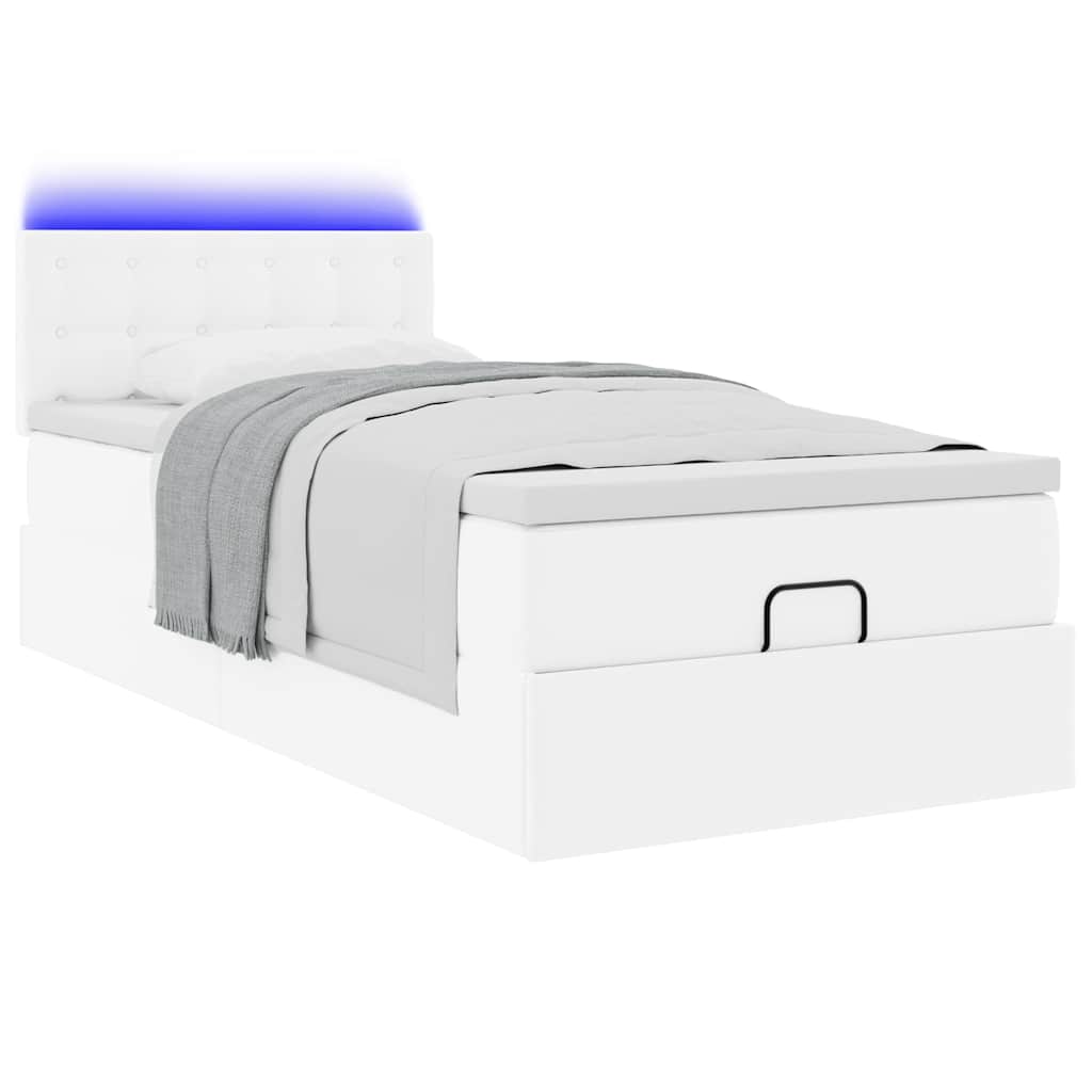 vidaXL Ottoman Κρεβάτι με στρώματα & LED Καθαρό Λευκό Faux Leather