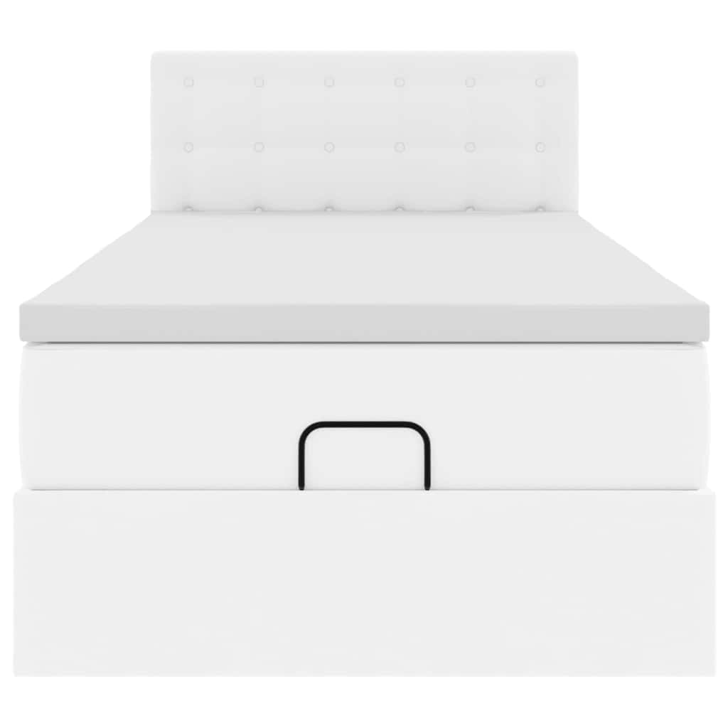 vidaXL Ottoman Κρεβάτι με στρώματα & LED Καθαρό Λευκό Faux Leather