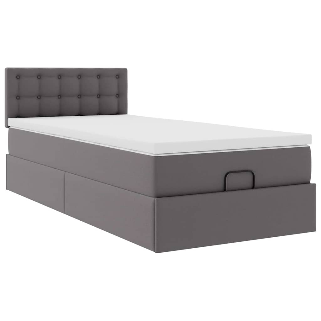 vidaXL Οθωμανικό κρεβάτι με στρώματα & LEDs Γκρι 80x200cm Faux Leather