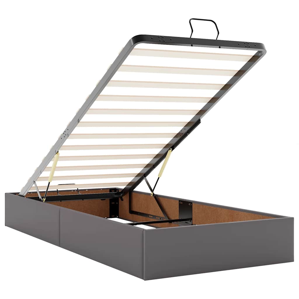 vidaXL Οθωμανικό κρεβάτι με στρώματα & LEDs Γκρι 80x200cm Faux Leather