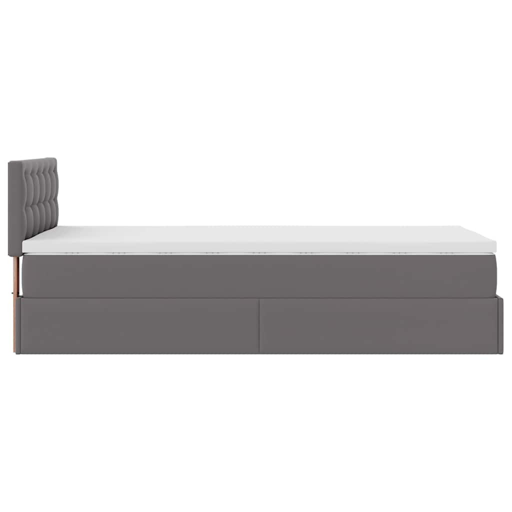 vidaXL Οθωμανικό κρεβάτι με στρώματα & LEDs Γκρι 90x190cm Faux Leather