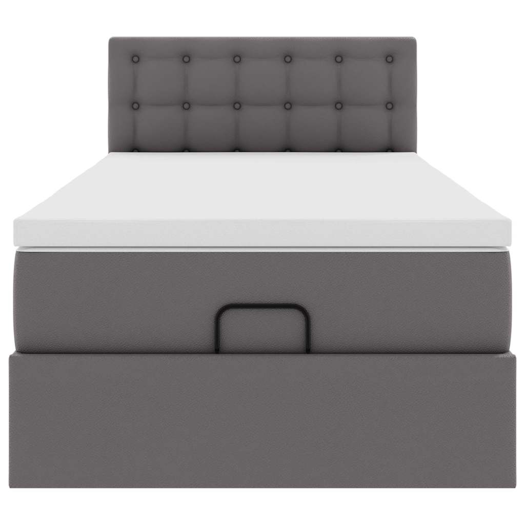 vidaXL Οθωμανικό κρεβάτι με στρώματα & LEDs Γκρι 90x200cm Faux Leather