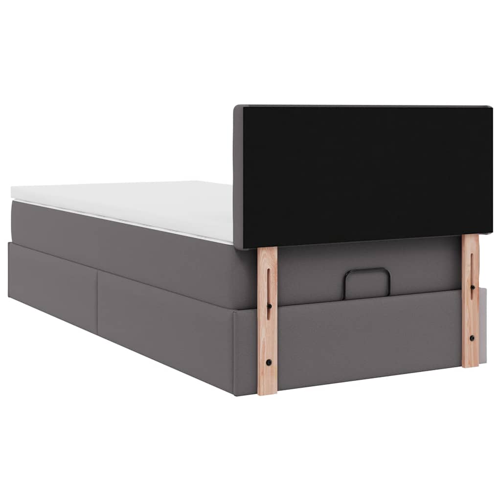 vidaXL Οθωμανικό κρεβάτι με στρώματα & LEDs Γκρι 90x200cm Faux Leather