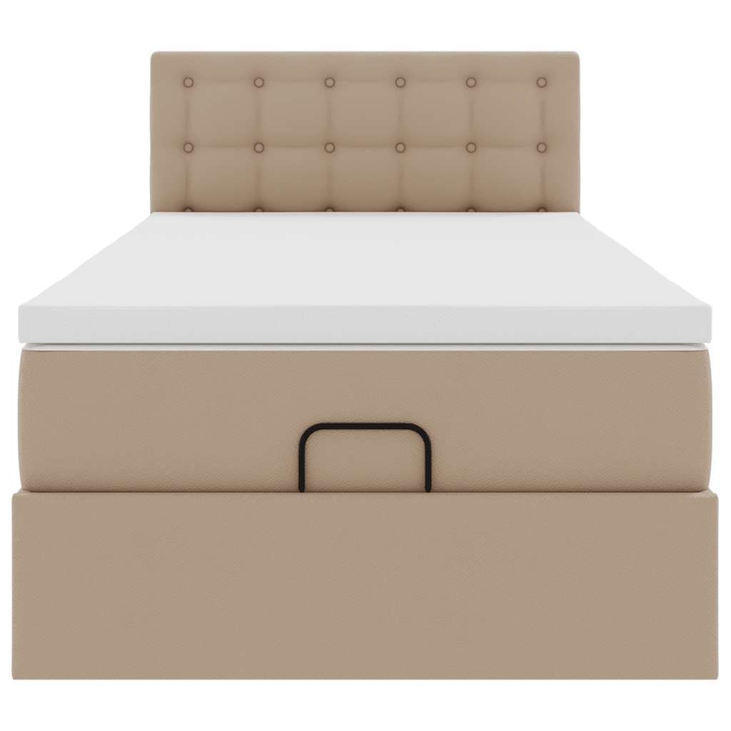 vidaXL Οθωμανικό κρεβάτι με στρώματα & LEDs Cappuccino Faux Leather
