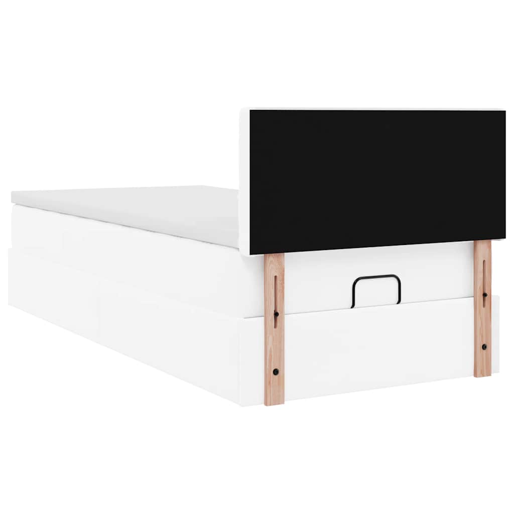 vidaXL Ottoman Κρεβάτι με στρώματα & LED Καθαρό Λευκό Faux Leather