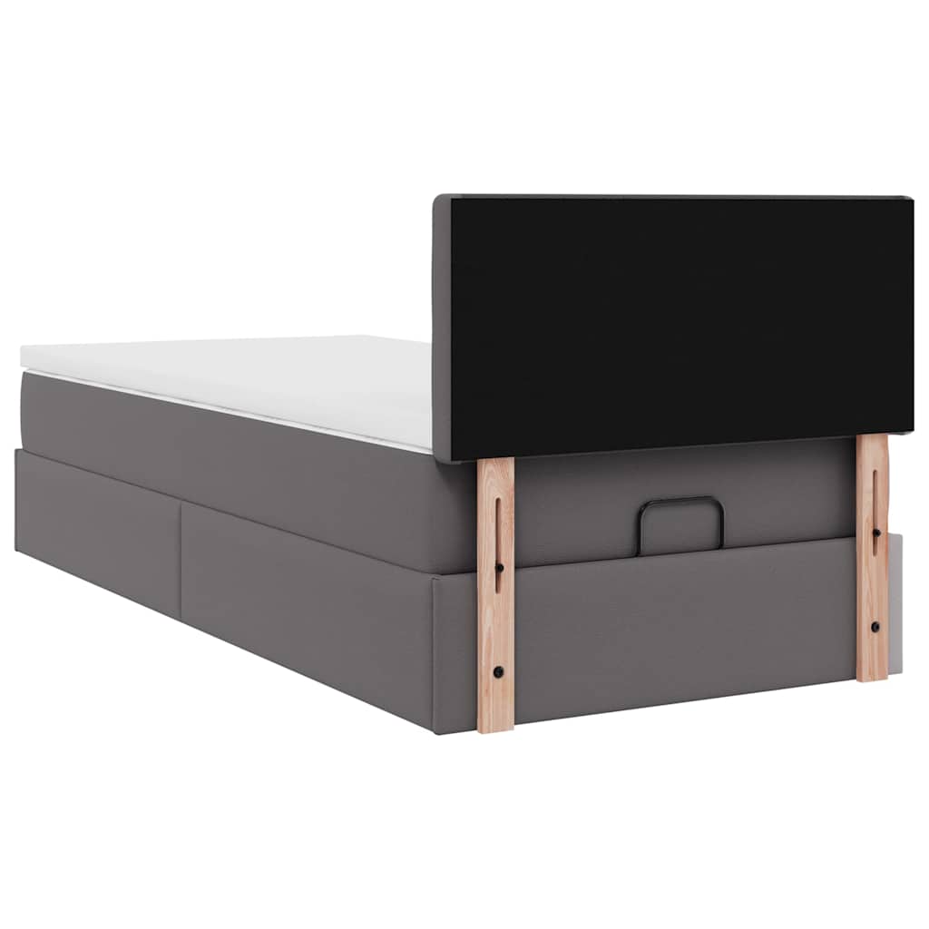 vidaXL Οθωμανικό κρεβάτι με στρώματα & LEDs Γκρι 80x200cm Faux Leather