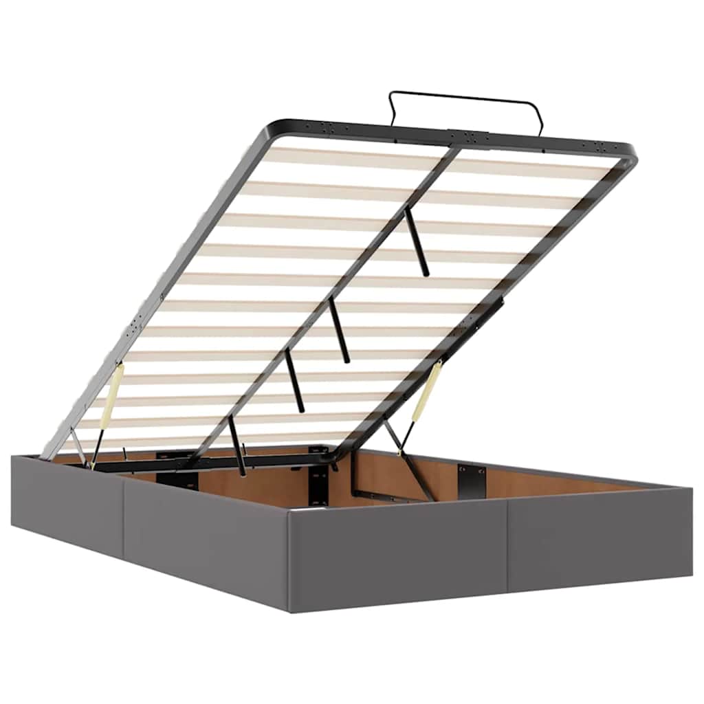 vidaXL Οθωμανικό κρεβάτι με στρώματα & LEDs Γκρι Faux Leather