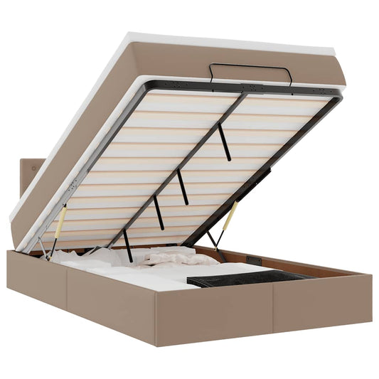 vidaXL Οθωμανικό κρεβάτι με στρώματα & LEDs Cappuccino Faux Leather