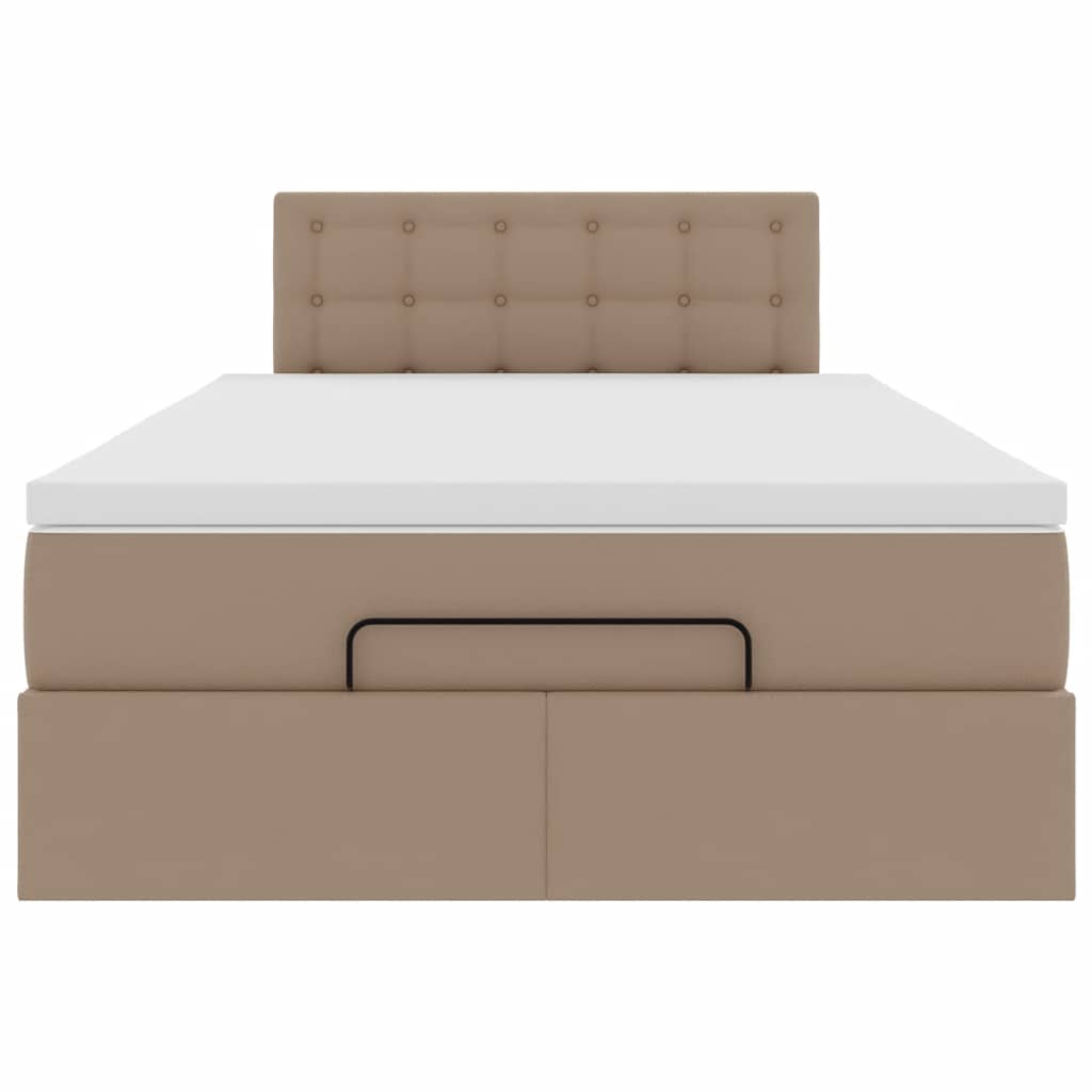 vidaXL Οθωμανικό κρεβάτι με στρώματα & LEDs Cappuccino Faux Leather