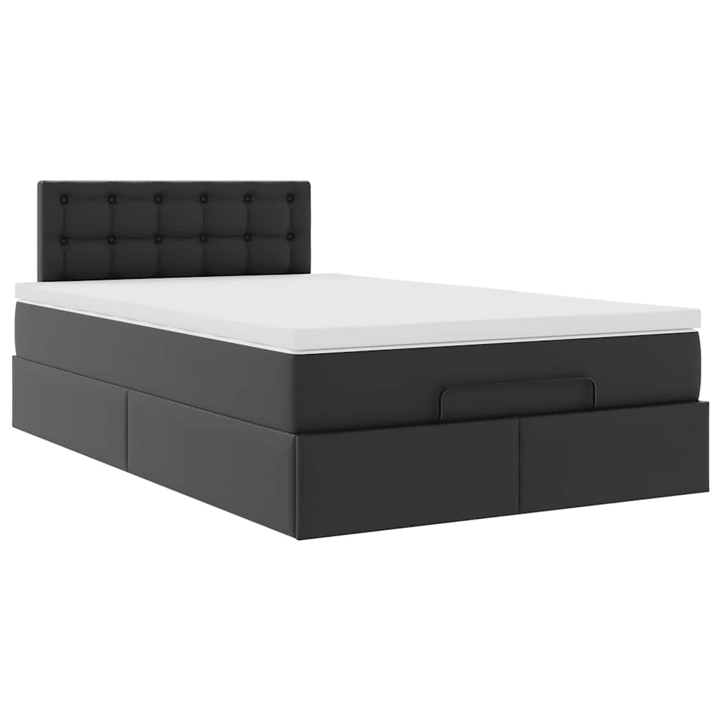vidaXL Οθωμανικό κρεβάτι με στρώματα & LEDs Μαύρο Faux Leather