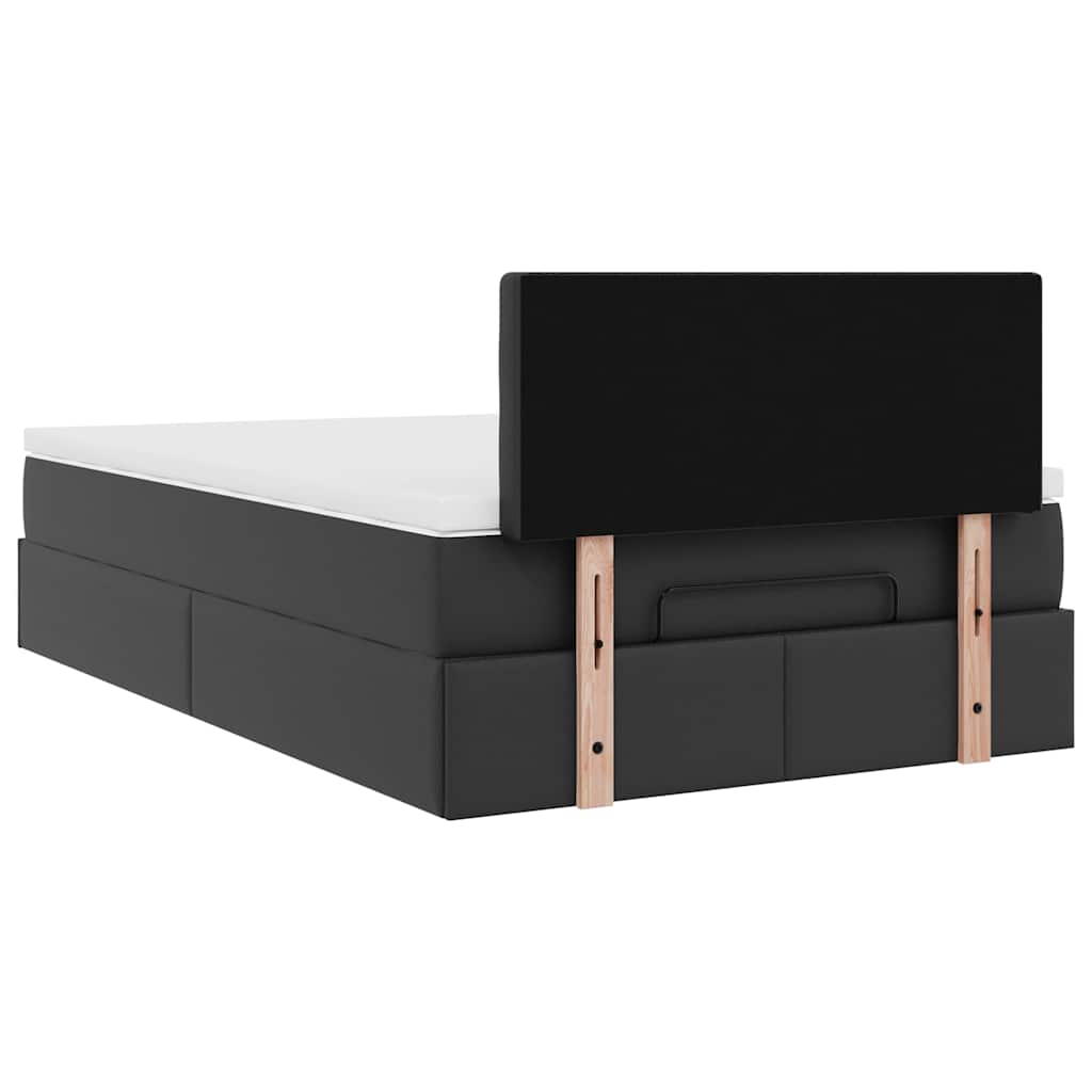 vidaXL Οθωμανικό κρεβάτι με στρώματα & LEDs Μαύρο Faux Leather