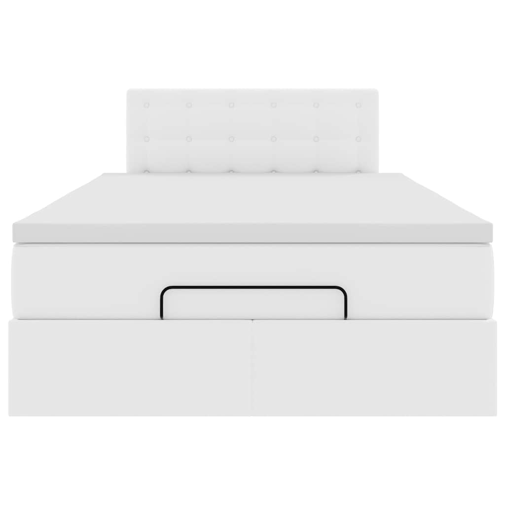 vidaXL Ottoman Κρεβάτι με στρώματα & LED Καθαρό Λευκό Faux Leather
