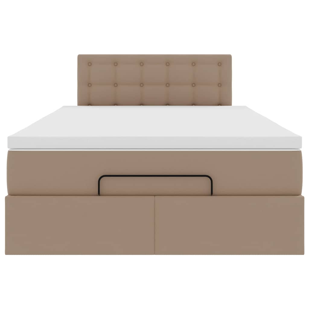 vidaXL Οθωμανικό κρεβάτι με στρώματα & LEDs Cappuccino Faux Leather