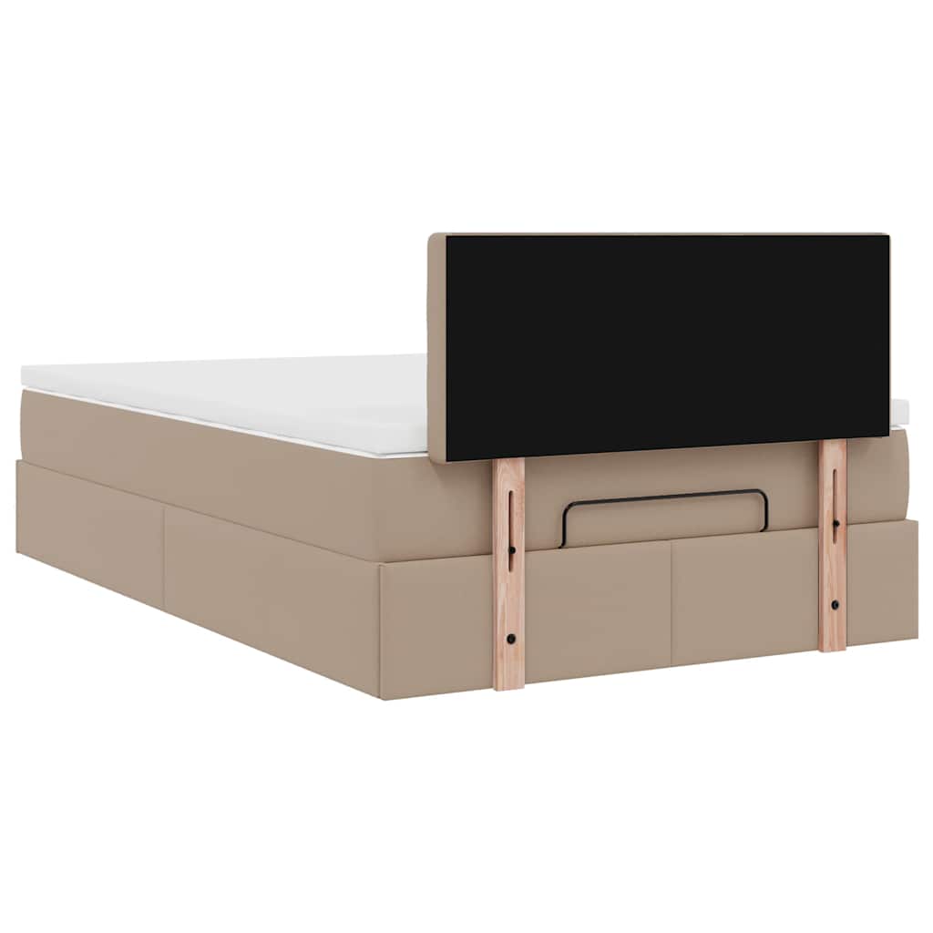 vidaXL Οθωμανικό κρεβάτι με στρώματα & LEDs Cappuccino Faux Leather
