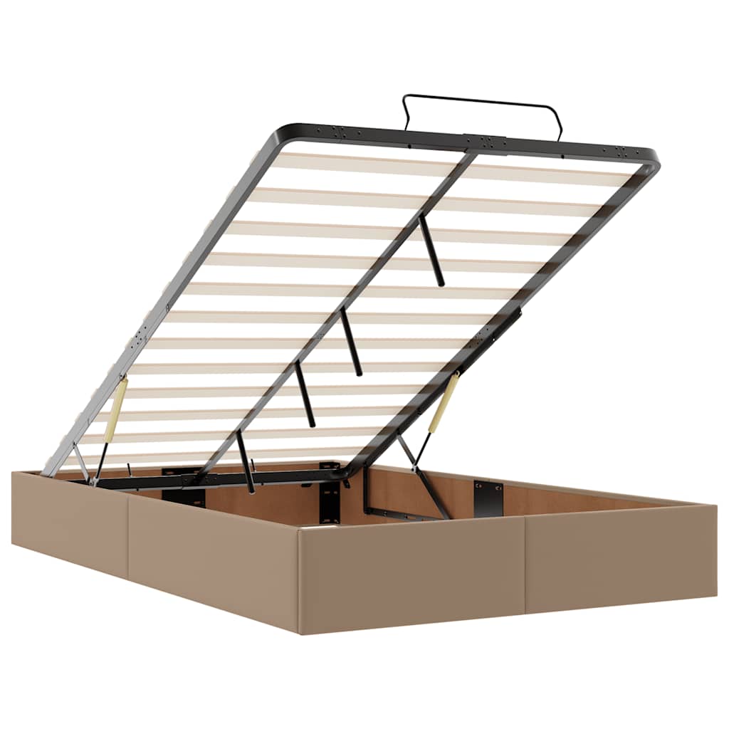 vidaXL Οθωμανικό κρεβάτι με στρώματα & LEDs Cappuccino Faux Leather