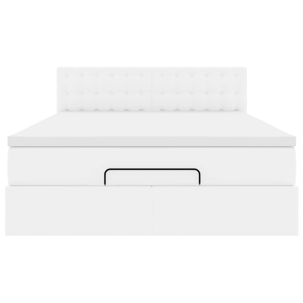 vidaXL Οθωμανικό κρεβάτι με στρώματα & LEDs Καθαρό λευκό Faux Leather