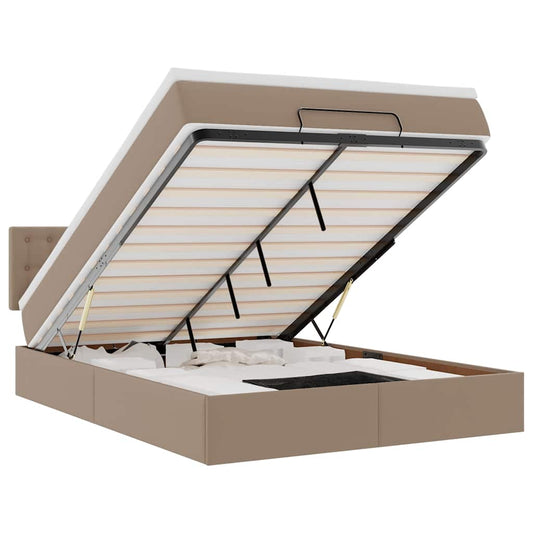 vidaXL Κρεβάτι-Μονό κρεβάτι με στρώματα και LED Cappuccino 140x190 εκ. από τεχνητό δέρμα